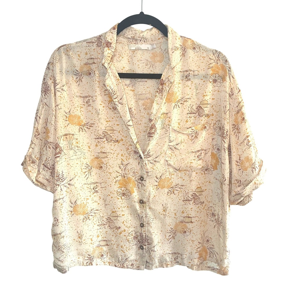 Prana Cream Floral Button-Down Shirt